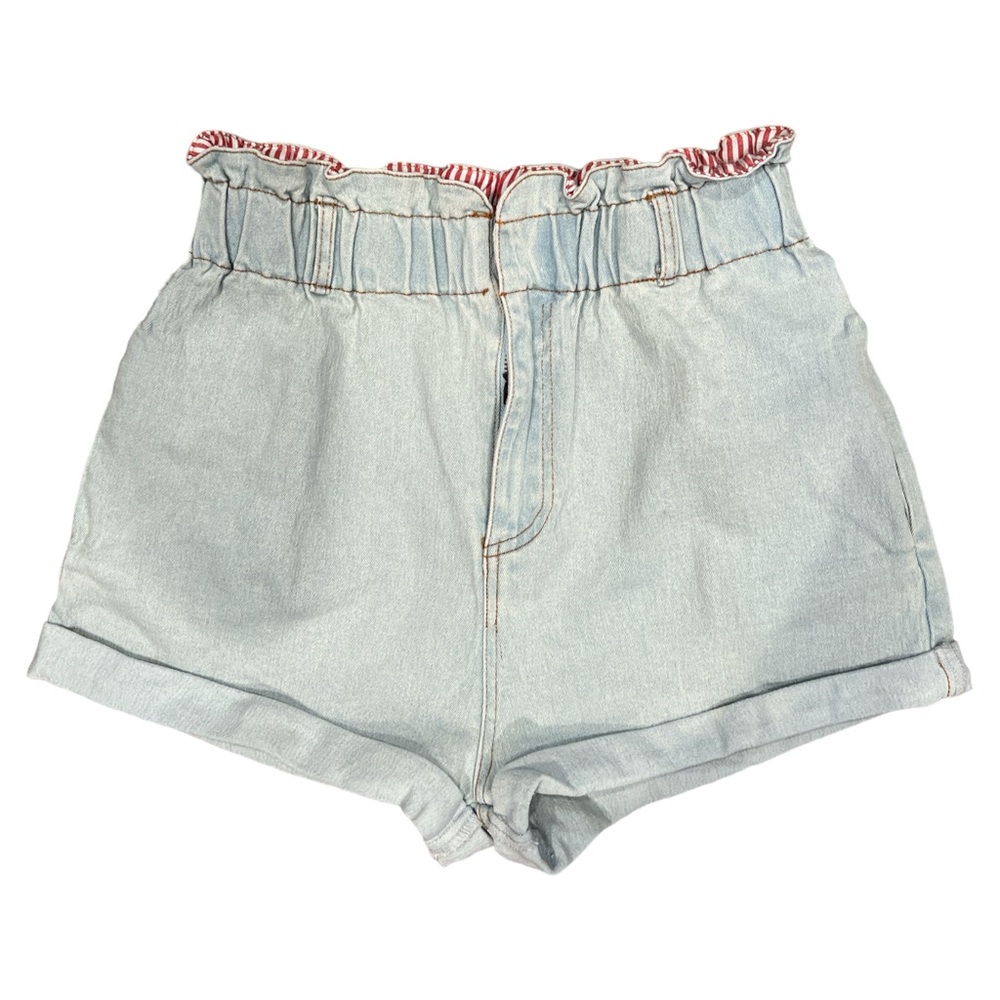 Paper Bag Light Blue Jean Shorts with Belt